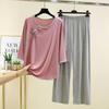 Pigiama con Fibbia Donna Primavera Estate Vestibilità Larga Taglie Forti Pantaloni Abbigliamento per la Casa Set Due Pezzi Capo Esterno