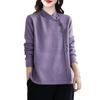 Velvet Warm Women's Autumn/Winter Semi-High Collar Embroidered Loose Plus Size Pullover Shirt