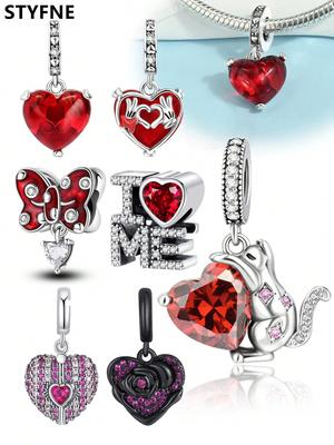 Charms Plata Valentine'S Day Redheart Gemstone Beads Copper Plated Fit Charms Original Bracelet For Jewelry Making Diy Charm