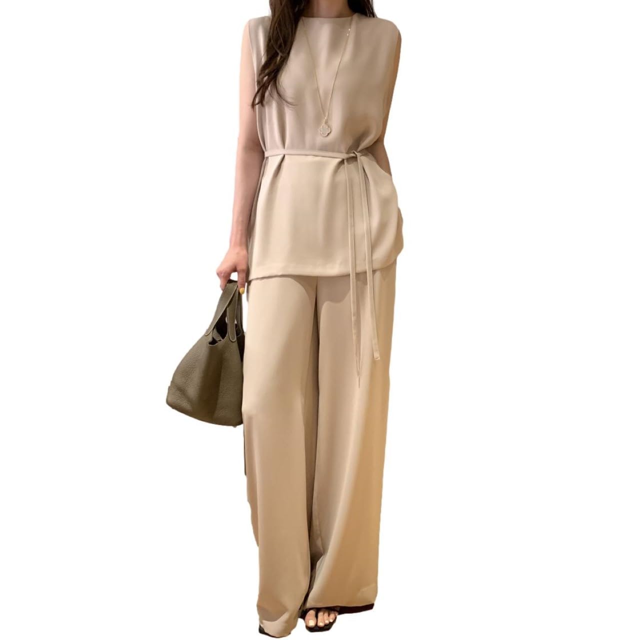 

Брюки без рукавов Красивый женский комплект J-Scott с широкими штанинами, с высокой талией, силуэтный, шикарный, бежевый, JS171-BG-M бежевый