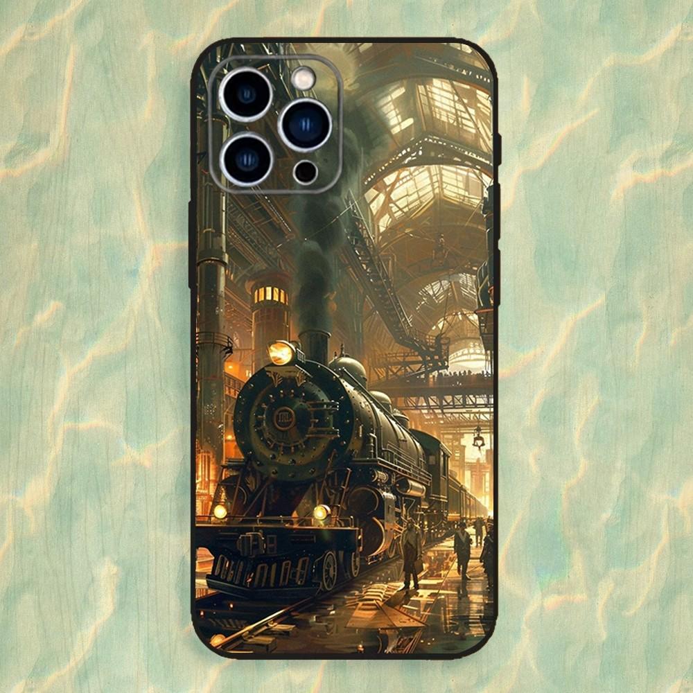 Train Classic Steam Phone Case For iPhone 16,15,14,13,12,11 Plus,Pro Max,XS,X,XR,SE,Mini,8,7,Soft Silicone Black Cover