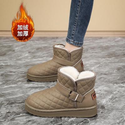 Paar Schneestiefel Damen Winter 2025 neu Samt verdickt Brotschuhe Lederoberfläche wasserdicht und warm Außenschuhe Schnee Baumwolle