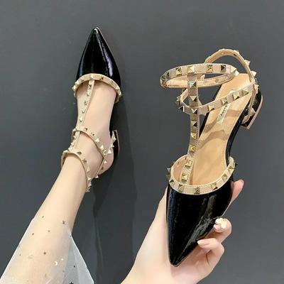 Escarpins Femme Nouvelle Mode Slingbacks Sandales à Boucle Printemps Femme Bout Pointu Rivet Peu Profond Sexy Robe Soirée Talons Bas Chaussures