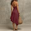 Damen Neck Ärmellos Asymmetrisch Rüschensaum Midi Sommerkleid Lässig Sommer Strand Schlank Passendes Kleid