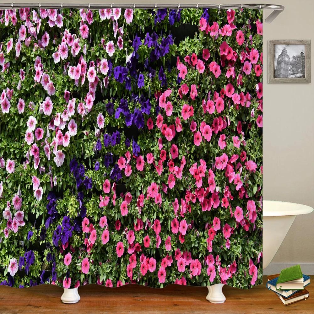Variety of Various Green Plant Grass Lawn Leaf 3D Printing Shower Curtain Polyester Waterproof Home Decoration Curtain with Hook