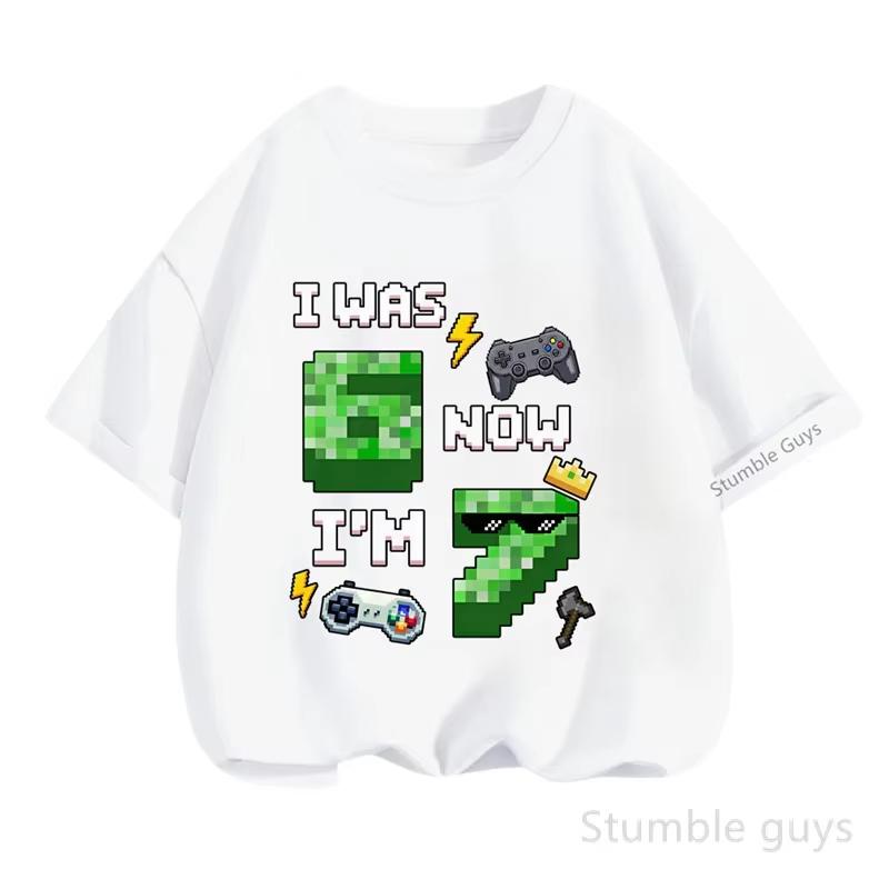 Boys Retro Pixel Art Six Seven Print Short Sleeve Tee Breathable Cotton Perfect for Casual Outings Street Styledf0011