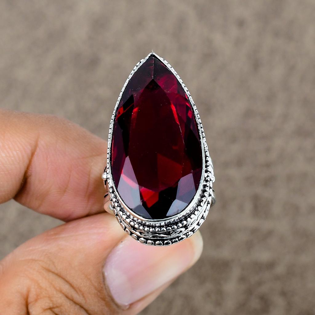 Garnet Genstone Handmade 925 Sterling Silver Jewelry Ring Size 7 KKG-470