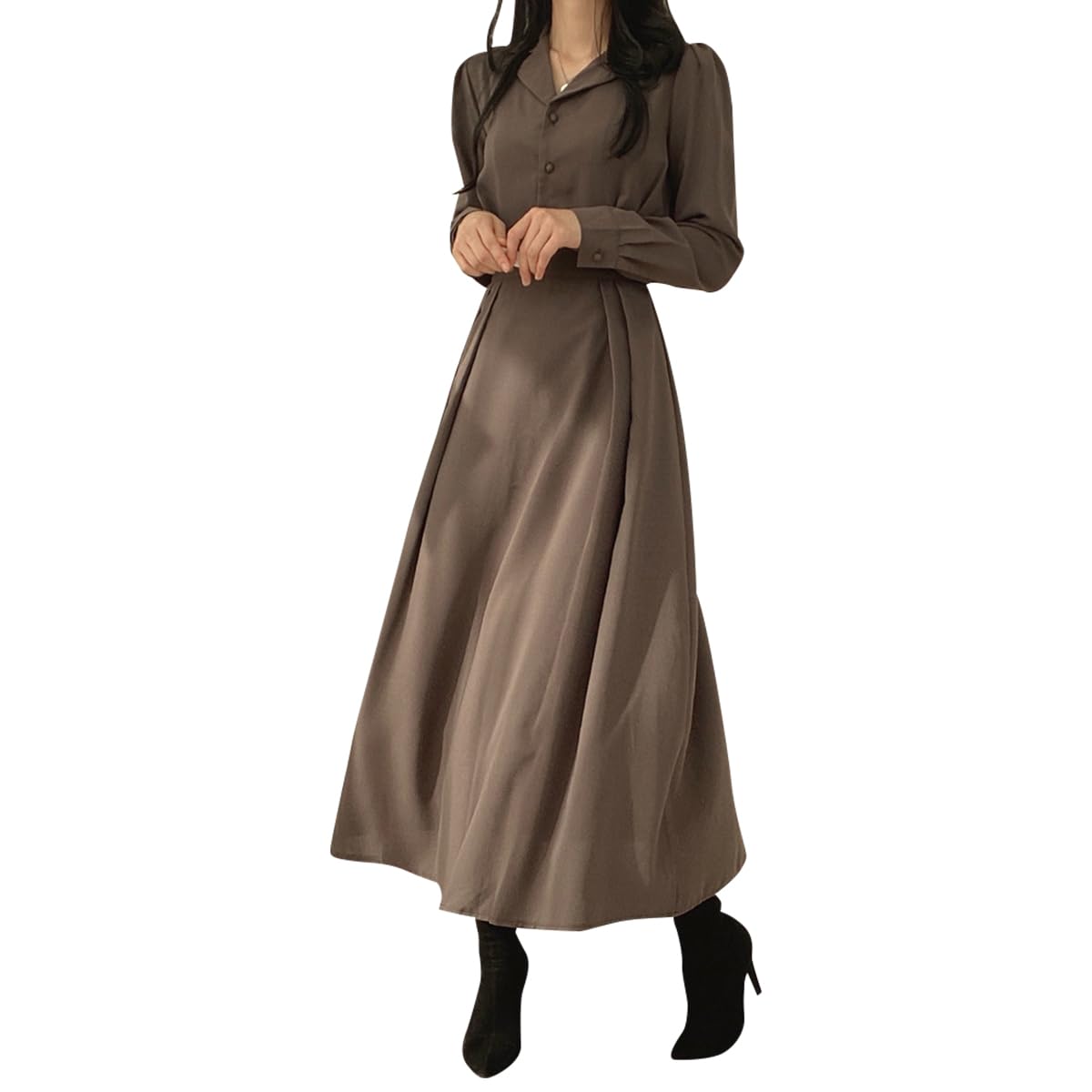 

Wearbee Long Elegant and with Front Midi Flared Shirt Solid Perfect for Going and Suitable for and Perfect for Special Dark Size S Women s