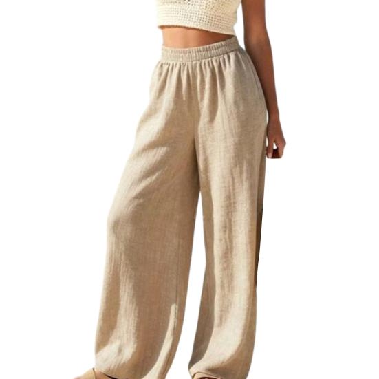 Women Trousers Elastic High Waist Straight Wide Leg Long Pants Pure Color Loose Fit Summer Casual Trousers Daily Wear