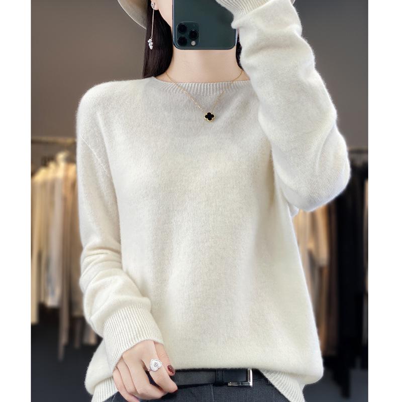 Women's Seamless Wool Cashmere Pullover Sweater - Round Neck, Loose Fit, Popular Seller for Spring, Autumn, & Winter.
