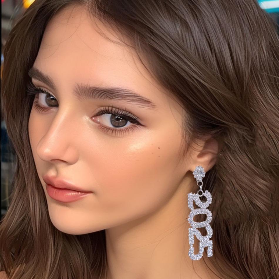 Exaggerated Rhinestone Tassel Earrings - Fashion European & American Style with Letter & Number Designs for Women