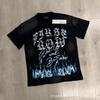 Unisex Oversized Box Fit Cotton Tee With Embroidered Rhinestone Washed Print Round Neck Short Sleeve Casual Top