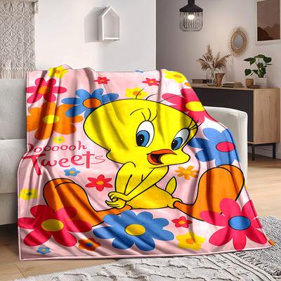 1pc Tweety Bird Blanket Lightweight Flannel Throw For Sofa, Bed, Travel, Camping, Livingroom, Office, Couch, Chair, And Bed