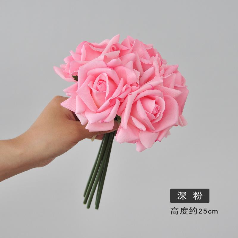 Artificial Roses Single Stem 5pcs Fake Silk Flower Arrangement Bouquet Real Touch for Home Party Wedding Decoration(Light Pink)