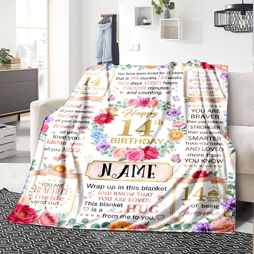 14Th Birthday Celebration Blanket Comfortable Texture For Sofa Couch Office Bed Picnics Allseason Use Cozy Home Lovers Ideal Gift For Birthday