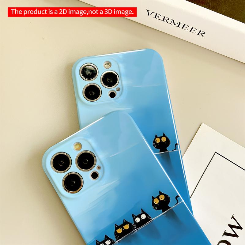 2DFlat Black Cats Watching Orange Fish in Blue Water All inclusive film hard iPhone case, compatible with iPhone 18 Pro Max 17 16 15 14 13 12 11