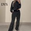 Two-piece Top Trousers Set 2 Pcs/Set Women Pants Suit Sequin Round Neck Long Sleeves with Elastic Spring Autumn Winter Outfit Cuffs High Waist