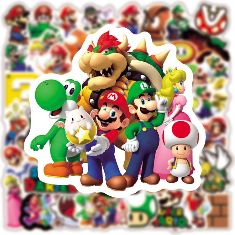 50pcs Super Mario Waterproof Adhesive Sticker For Skateboard/luggage/trolley/fridge Decor