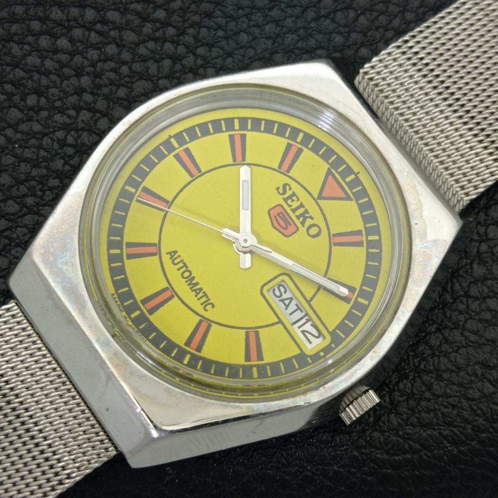 JAPAN 6309A VINTAGE SEIKO 5 AUTOMATIC MENS YELLOW COLOR DIAL WATCH a702721-1 R210-a702721
