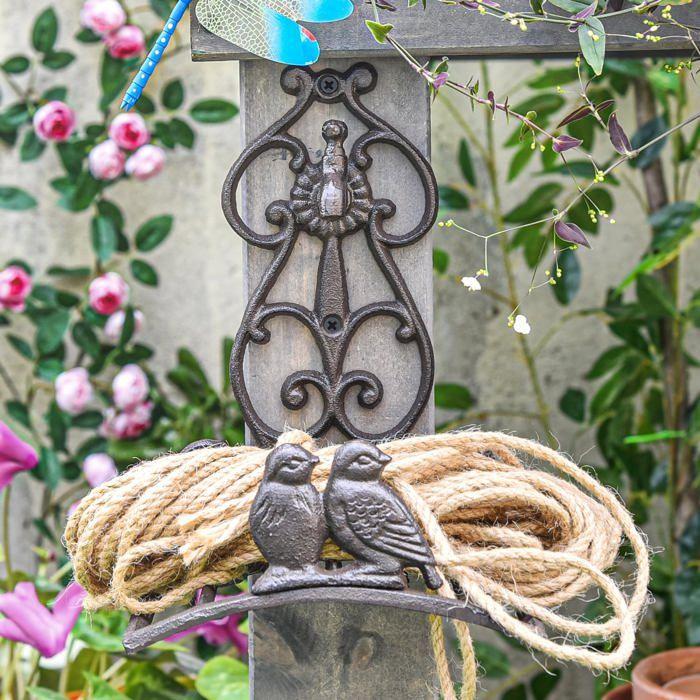Support mural pour tuyau d'arrosage en fonte - motif oiseau vintage, rangement décoratif