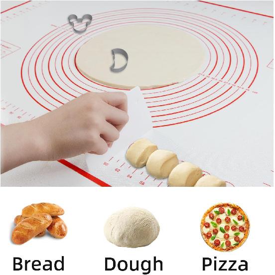 Extra Large Dough Mat Silicone Baking Mats for Rolling Pastry Kneading Sheet Silicone Sheet for Kitchen Counter Red 32x24"