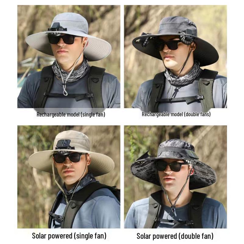 Rechargeable Solar-Powered Double Fan Men's Outdoor Sun Hat