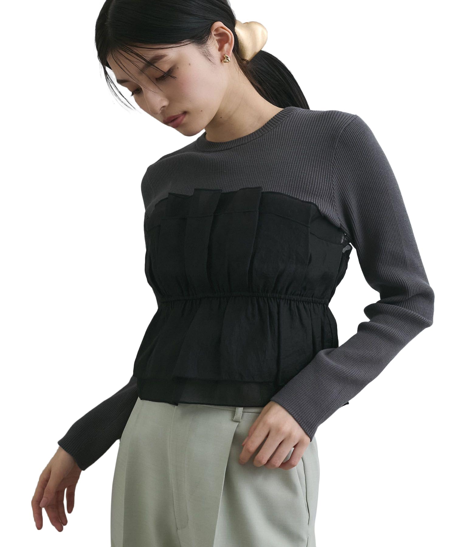 

Вязаный пуловер Легкий трикотажный бюстье Пуловер с док-станцией для Черного Мэйна [BIS] [Машинная стирка] Женский, (01)