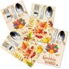 Thanksgiving Cutlery Holders Set 24PCS Fall Leave Turkey Utensil Holders for Autumn Fall Harvest Party Supplies Thanksgiving Turkey Utensil Holder