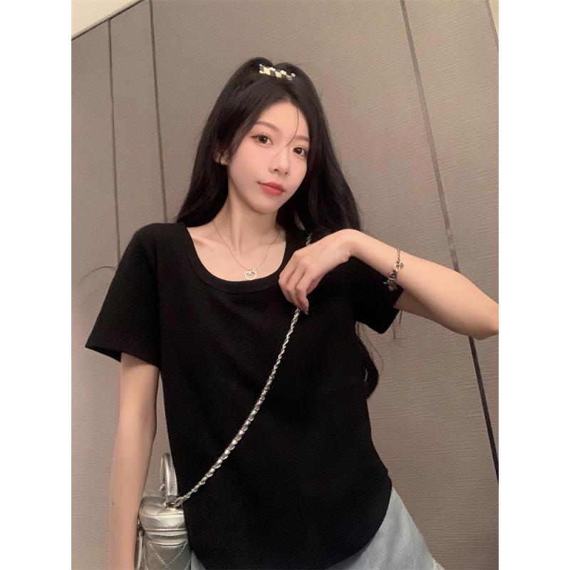 Plus Size Women's Summer Slimming Irregular Short Sleeve T-shirt - Loose, Stylish Belly Covering Top