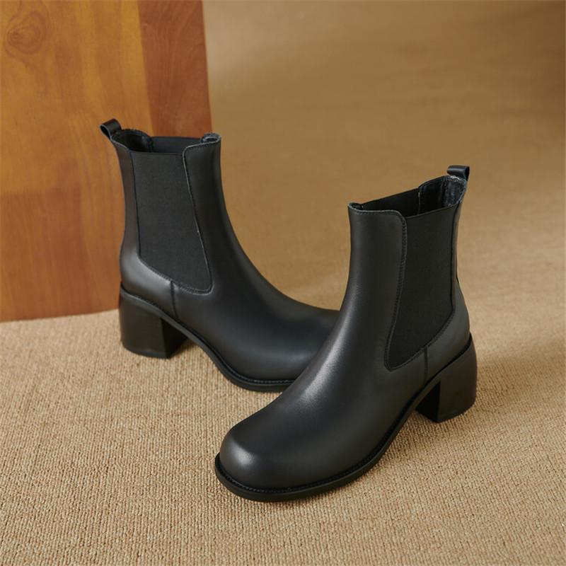 Fashion New Autumn Winter Genuine Leather Women Boots Fashion Round Toe Shoes for Women Short Boots Women High Heel Botas De Mujer