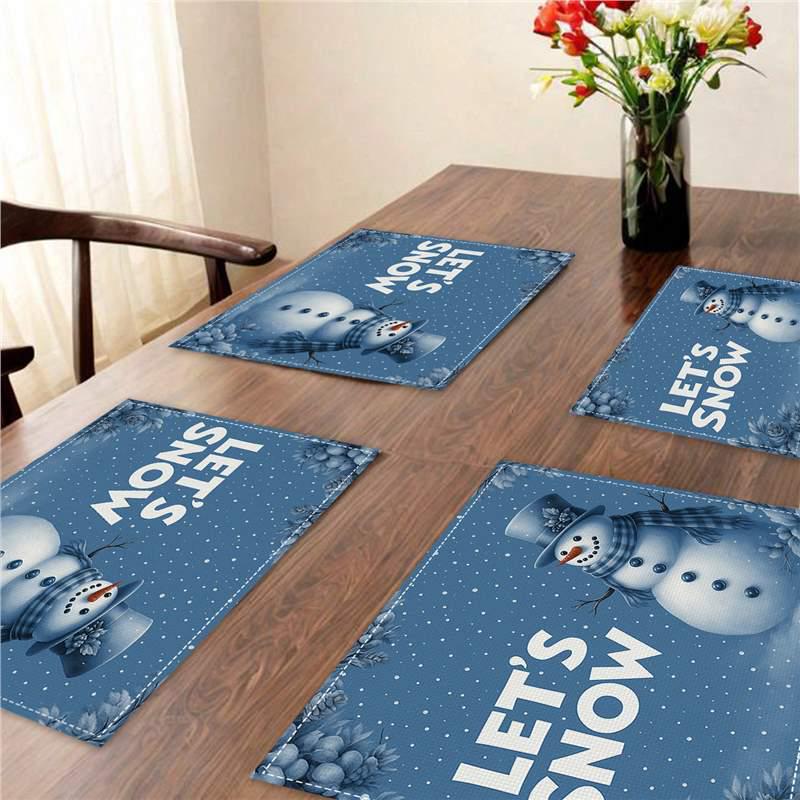 Nordic Style Christmas Festival Square Linen Placemat - Heat Insulation Pad with Digital Print Design.