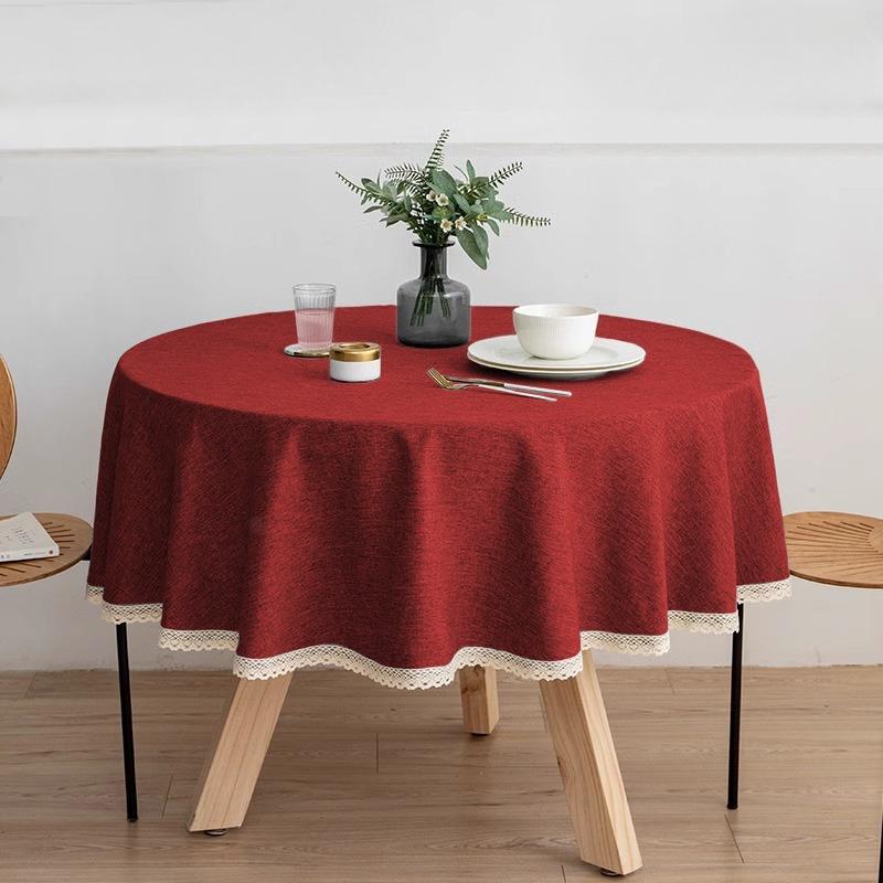 Cotton and Linen Round Table Cloth Waterproof and Oil-proof Hotel Ins Style Table Cloth Restaurant Dirt-resistant Table Cloth Decoration