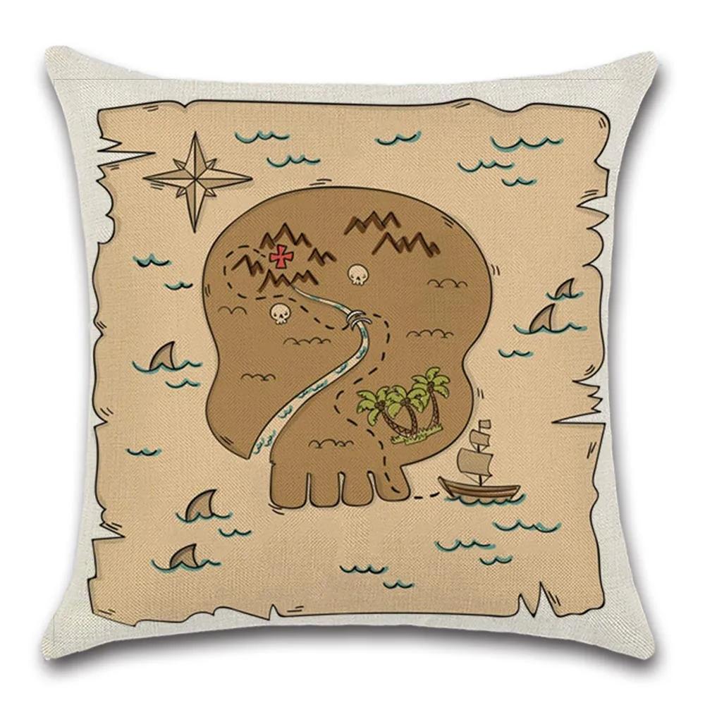 Pirate Treasure Map Magnifier Print Decorative Cushion Cover Polyester Throw Pillow Cover Bedside Cushion Pillowcase 45X45Cm