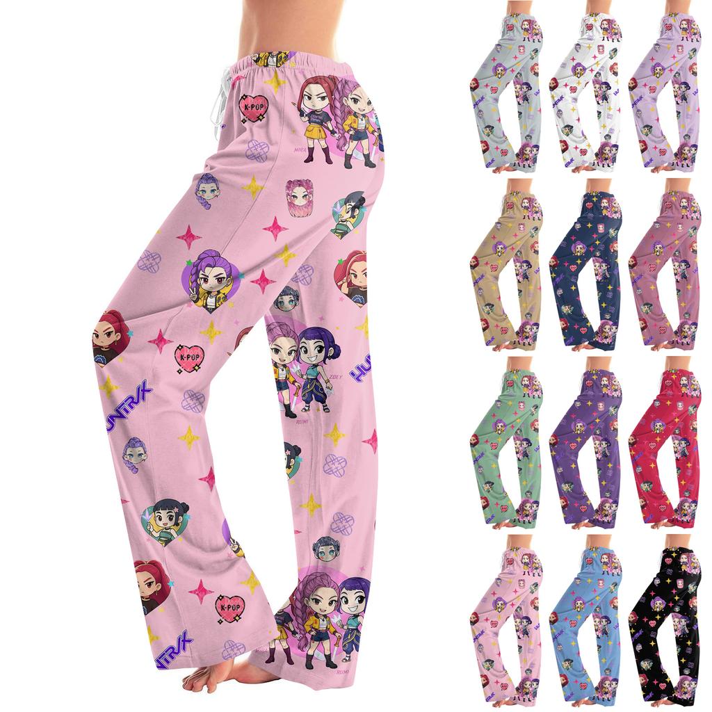 Womens Pajama Pants Sleepwear Casual Drawstring Elastic Waist Pants Comfy Straight Yoga Loose Trousers