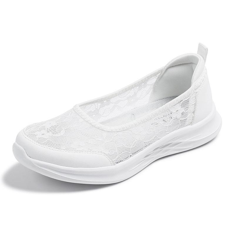 Hollow Single Shoes New Large Size Lace Walking Shoes Breathable Mesh Mother Sports Lazy Shoes