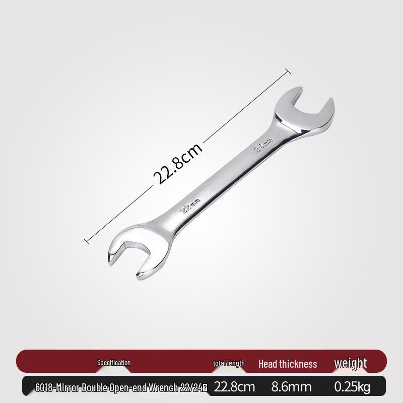 Double-Headed Open-End Wrench Set: Sizes 6-7, 8-10, 12-14, 14-17, 19-22.
