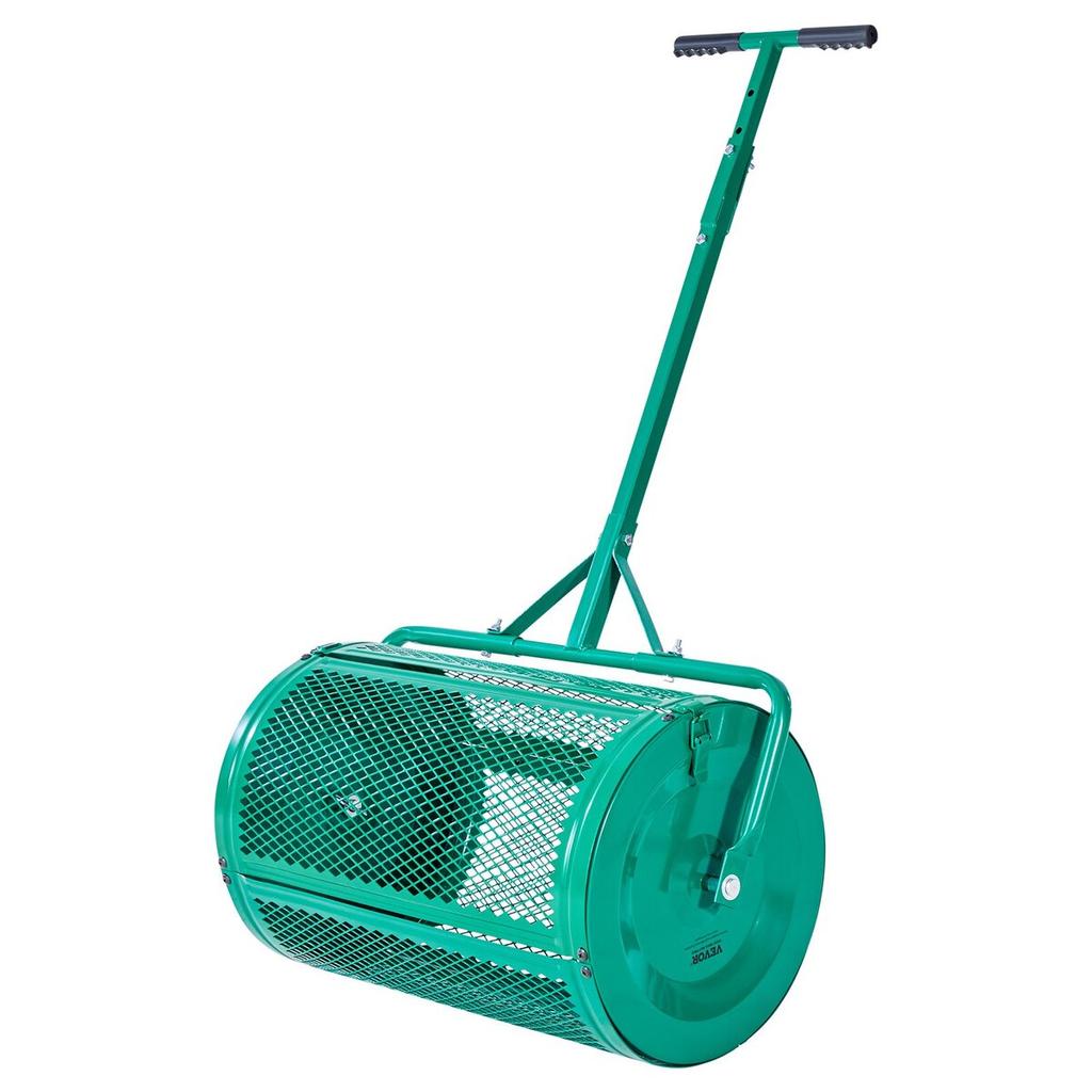 Compost Spreader, 24 In Wide Peat Moss Spreader with Push/Tow Handle, 4 Heights Adjustable, Powder-Coated Steel Garden Peat Moss Roller, Heavy Duty