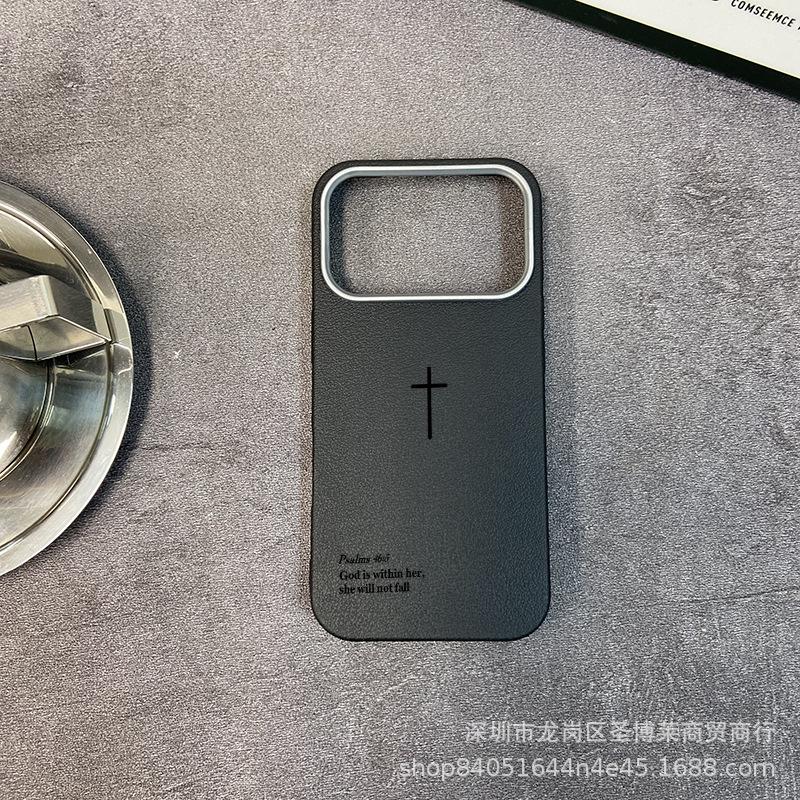 Black English applicable iPhone17promax mobile phone case Apple 16 all-inclusive 15 anti-drop 13 leather pattern protective case