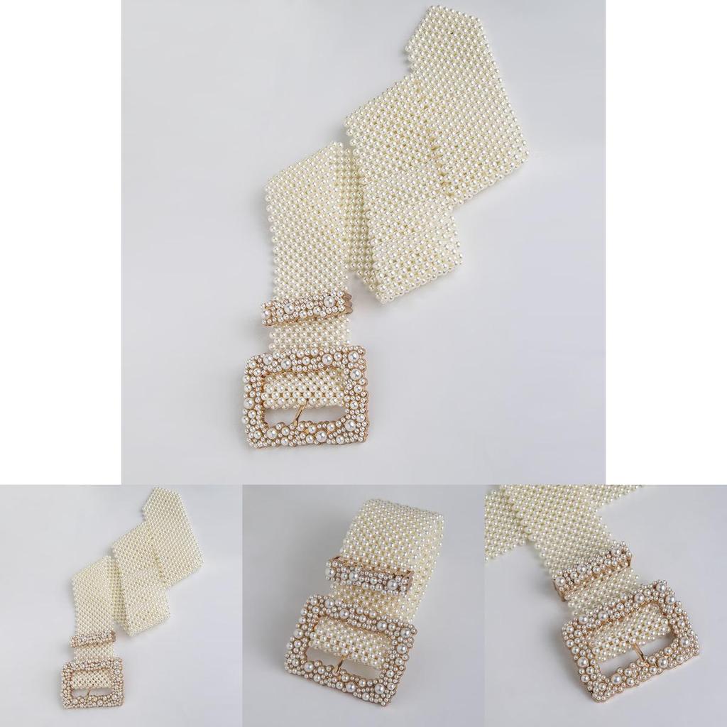 Artificial Pearl Waist Chain With Square Needle Buckle Design For Bridal And Formal Wear