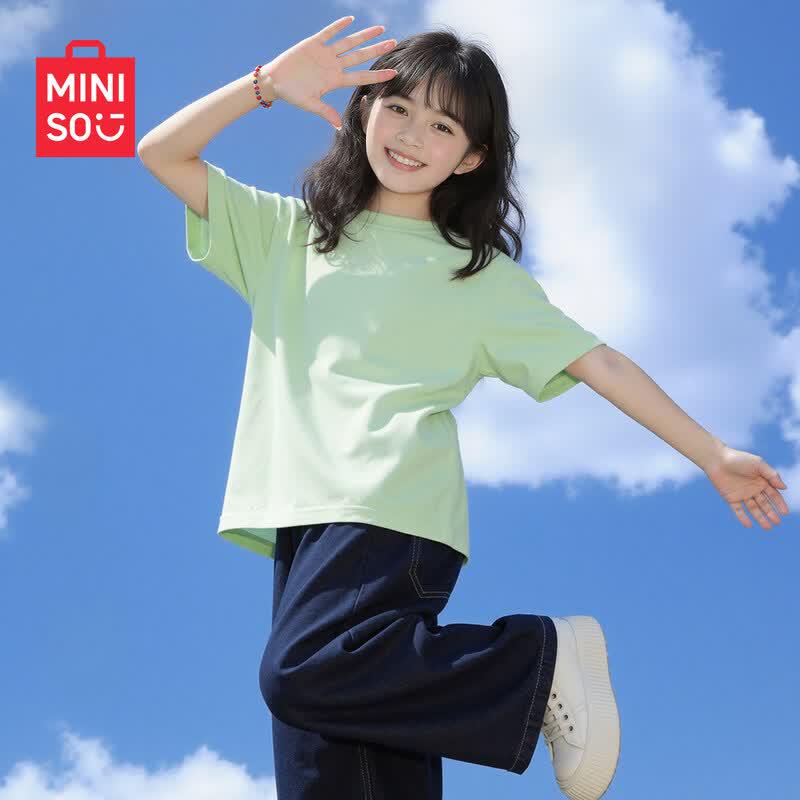 MINISO Girls' Summer 2026 Pure Cotton Short Sleeve T-Shirt