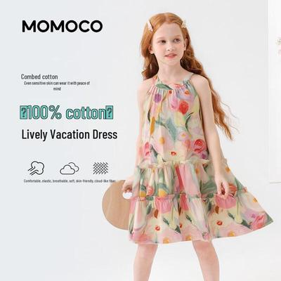 MOMOCO Mädchen Sommerkleid ärmellos mit Aufdruck aus Baumwolle