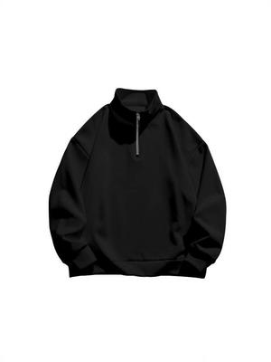 2025 Erkek Dik Yaka Yarım Fermuarlı Sweatshirt: Bahar/Sonbahar İçin Bol Rahat Kesim