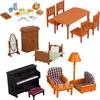 Forest Home Animal Family Mini Rabbit Villa Living Space Kitchen Sleeping Area Garden Micro Furniture Set Girl Pretend Engage With Toy Model