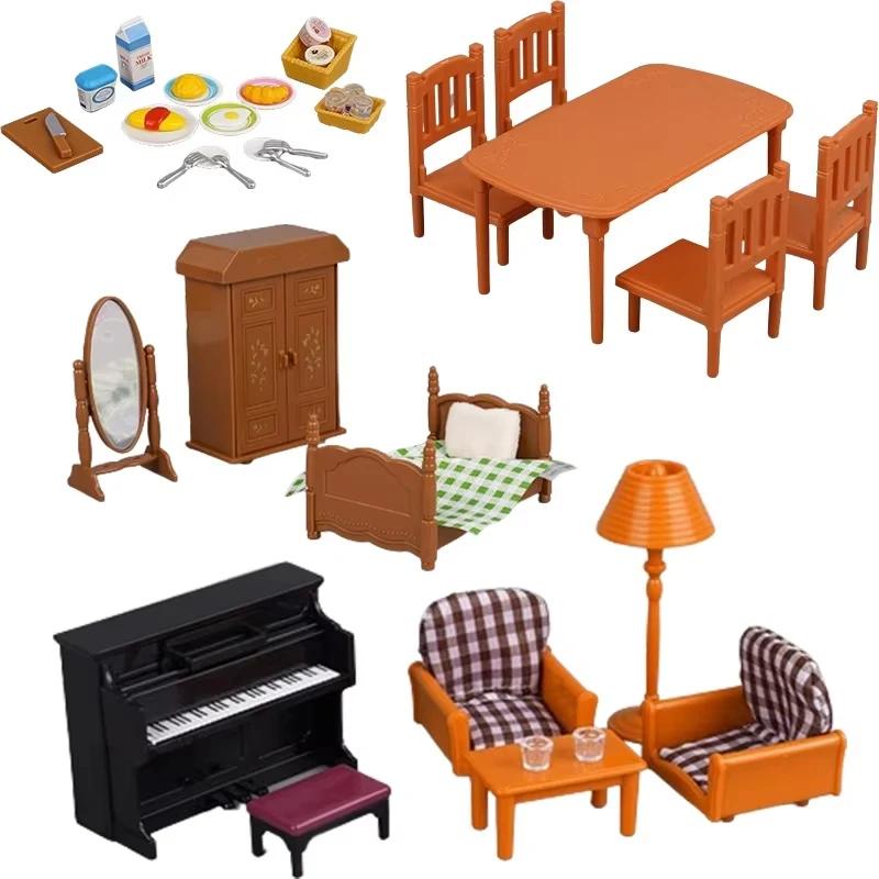 Forest Home Animal Family Mini Rabbit Villa Living Space Kitchen Sleeping Area Garden Micro Furniture Set Girl Pretend Engage With Toy Model