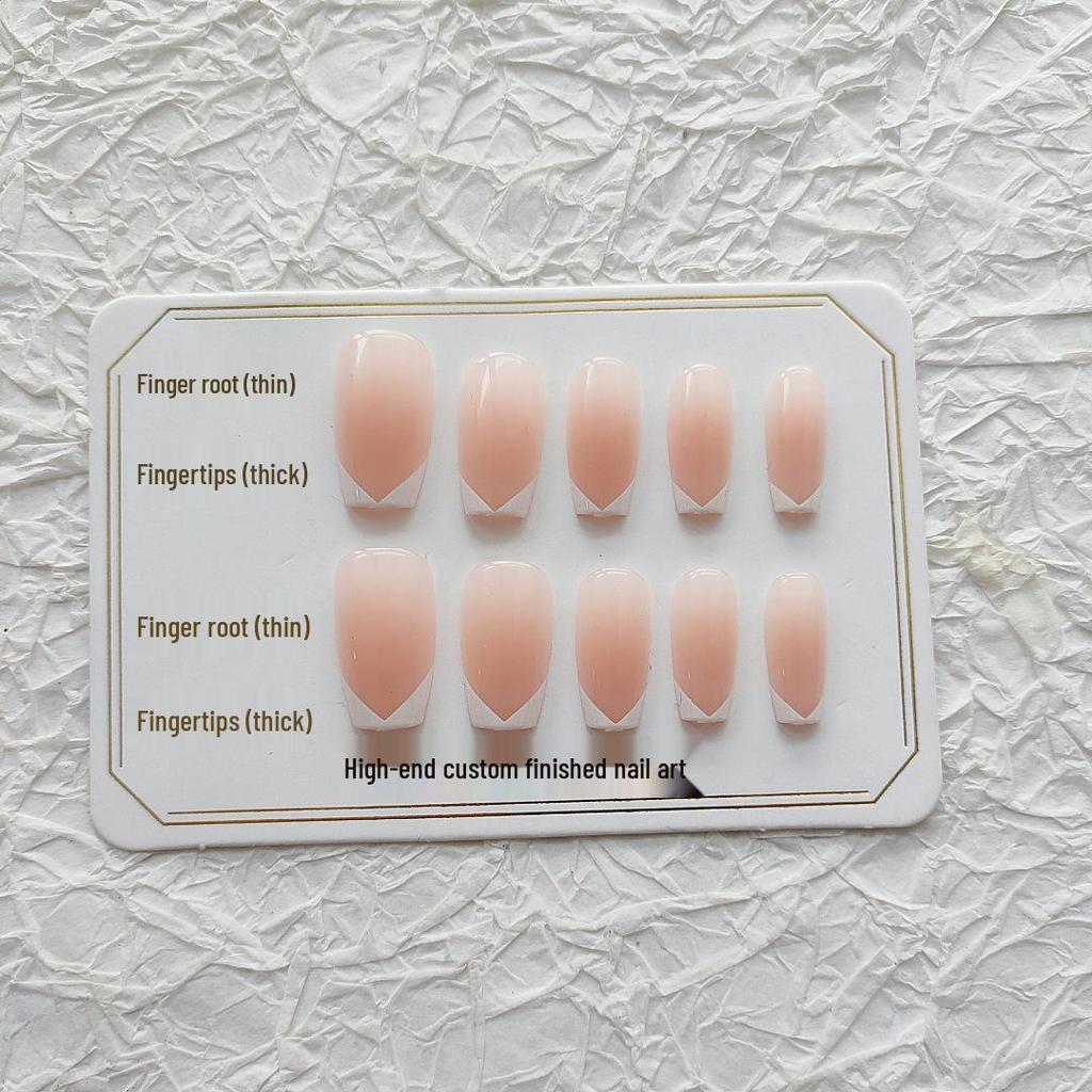 C603-Blush V-shaped French Nail Stickers - Xiaohongshu Style Temperate Short False Nails