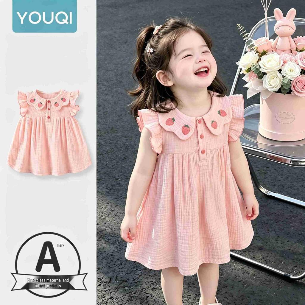 Youqi Summer Cotton Baby Dress, Short-Sleeve Princess Style for Girls