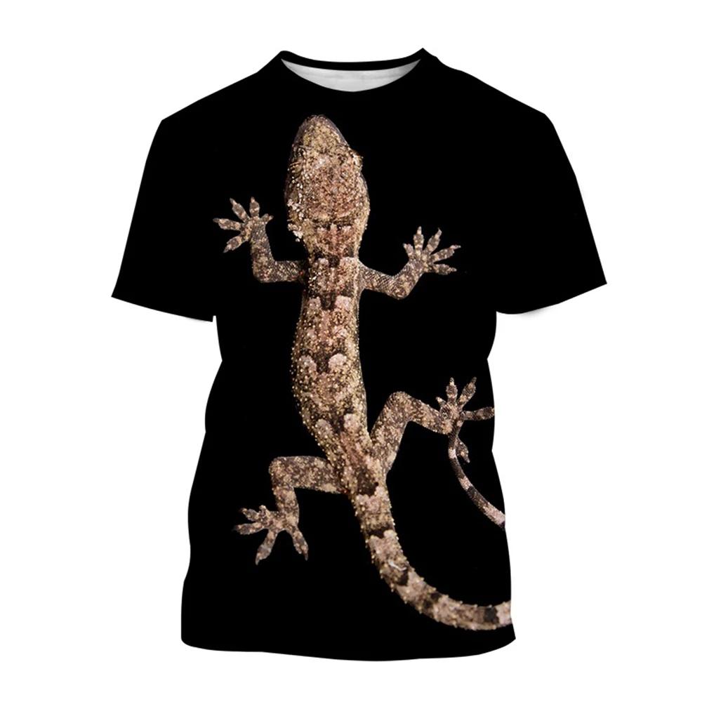 Summer Hot Selling Reptile Lizard Pattern Printed T-shirt Fashion Chameleon Plus Size Hip-Hop Street O-Neck Casual Top