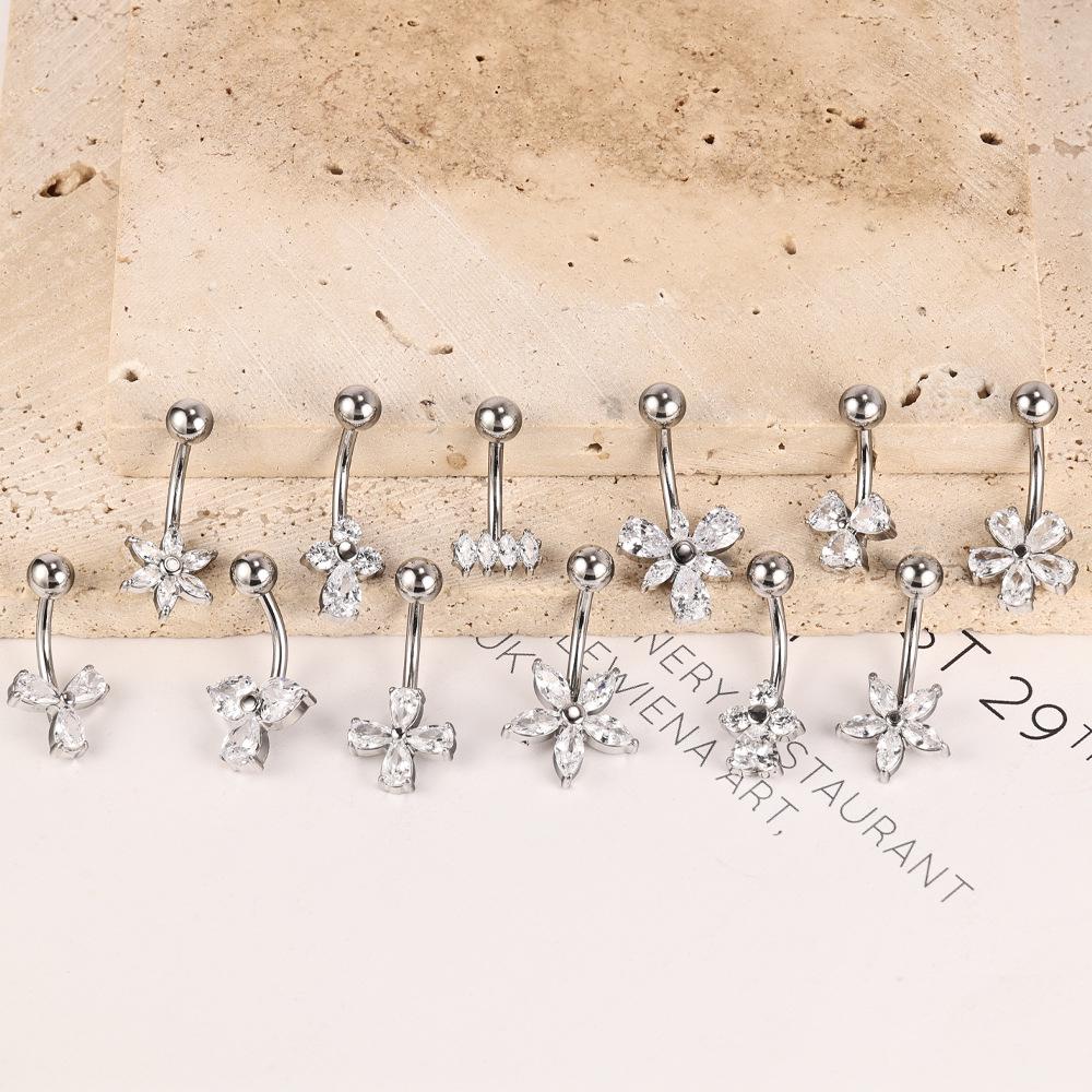 Stainless Steel Zirconia Navel Ring with Inlaid Diamond