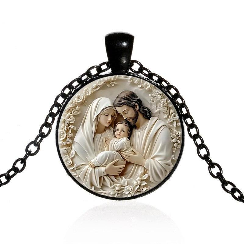 

Ожерелье Девы Марии для семьи из трех человек, подвеска из сплава драгоценных камней и стекла, простое модное женское ожерелье