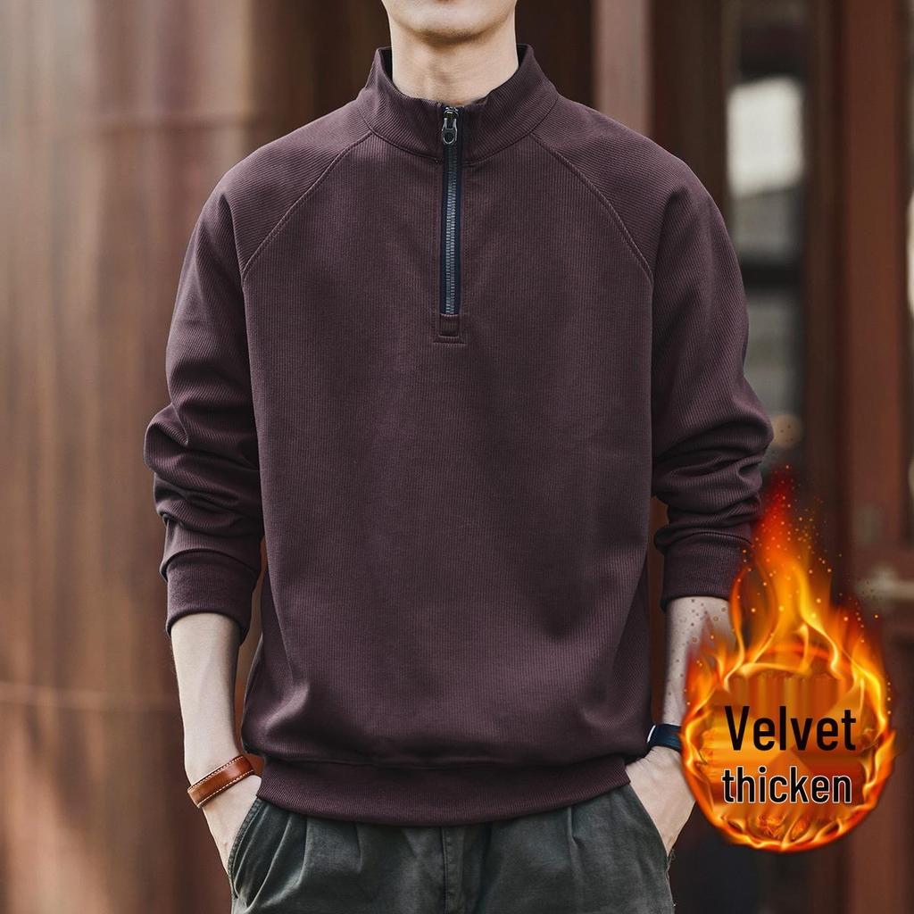 Ge Lan Lu Men's Retro Half-Zip Stand Collar Hoodie - Autumn/Winter Loose Casual Sports Jacket